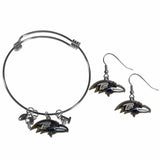 Baltimore Ravens Dangle Earrings and Charm Bangle Bracelet Set - Siskiyou Buckle - Flyclothing LLC