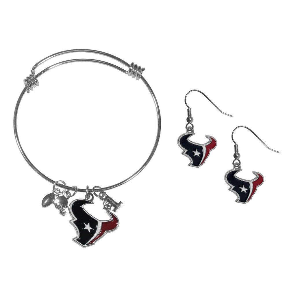 Houston Texans Dangle Earrings and Charm Bangle Bracelet Set - Siskiyou Buckle - Flyclothing LLC