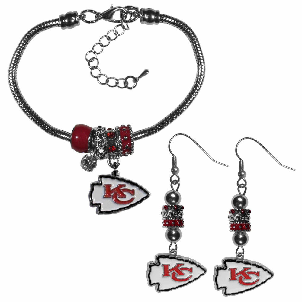 Kansas City Chiefs Euro Bead Earrings and Bracelet Set - Kansas City Chiefs - Flyclothing LLC