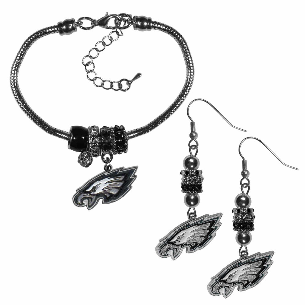 Philadelphia Eagles Euro Bead Earrings and Bracelet Set - Siskiyou Buckle - Flyclothing LLC