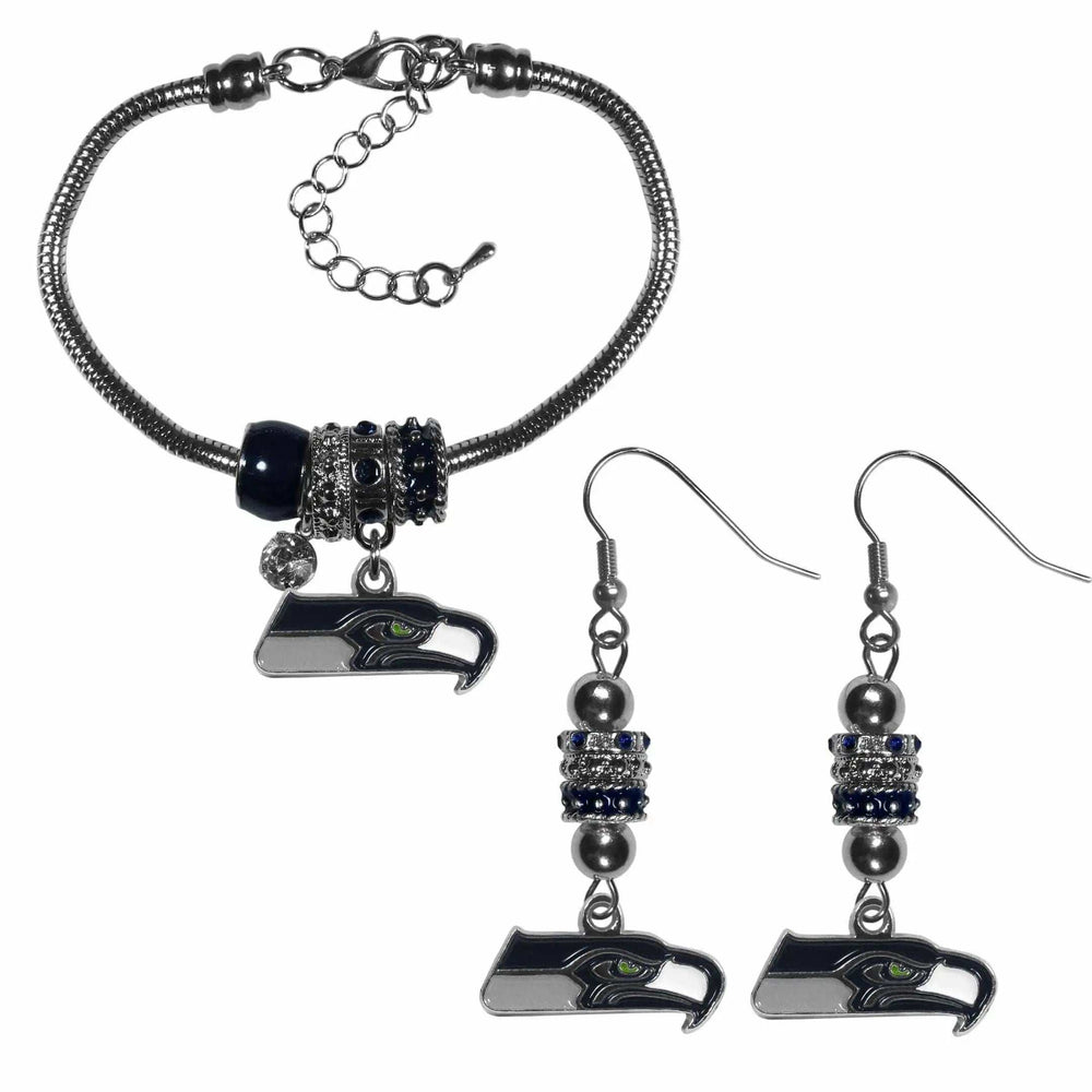 Seattle Seahawks Euro Bead Earrings and Bracelet Set - Siskiyou Buckle - Flyclothing LLC