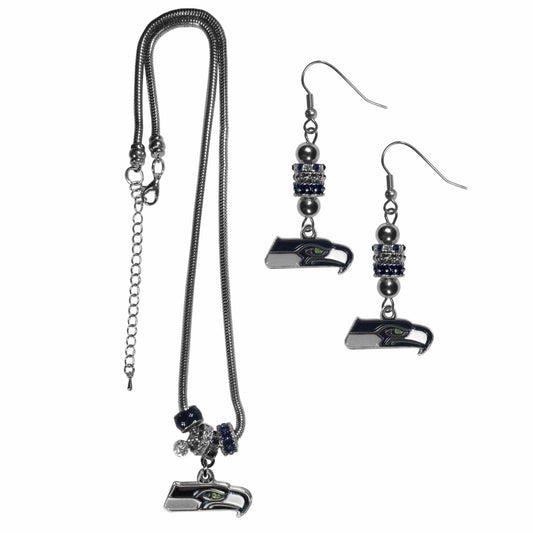 Seattle Seahawks Euro Bead Earrings and Necklace Set - Siskiyou Buckle - Flyclothing LLC