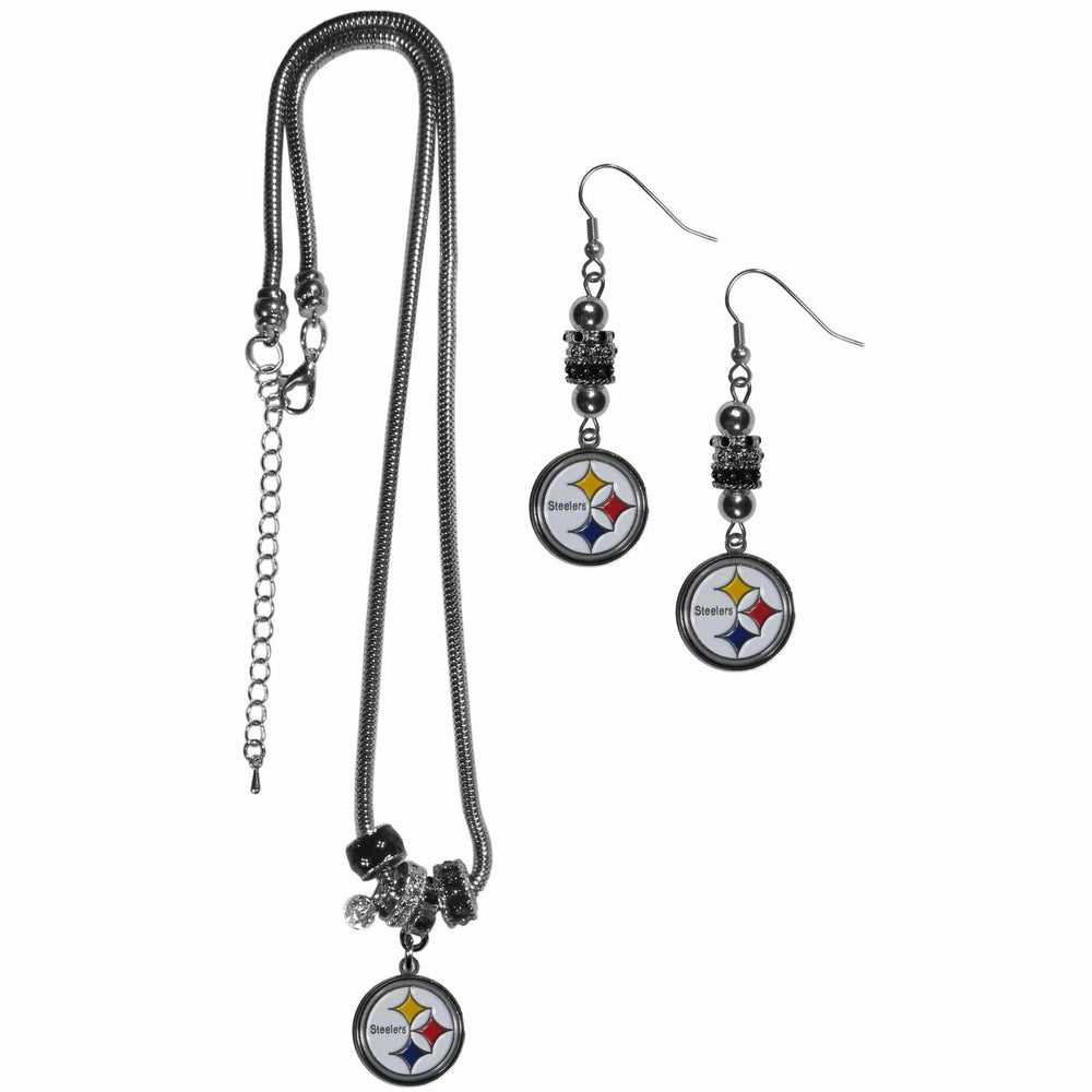 Pittsburgh Steelers Euro Bead Earrings and Necklace Set - Siskiyou Buckle - Flyclothing LLC
