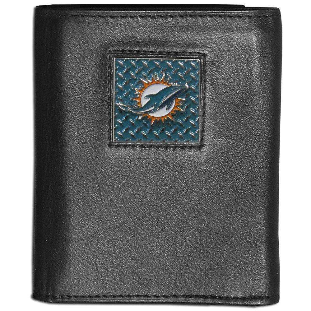 Miami Dolphins Gridiron Leather Tri-fold Wallet Packaged in Gift Box - Siskiyou Buckle - Flyclothing LLC