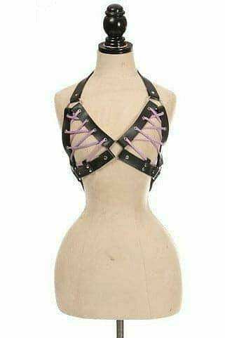 Daisy Corsets Black Faux Leather Lace-Up Bra Top - Lavender - Daisy Corsets - Flyclothing LLC