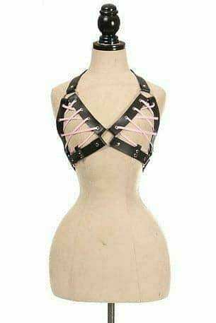 Daisy Corsets Black Faux Leather Lace-Up Bra Top - Lt Pink - Daisy Corsets - Flyclothing LLC