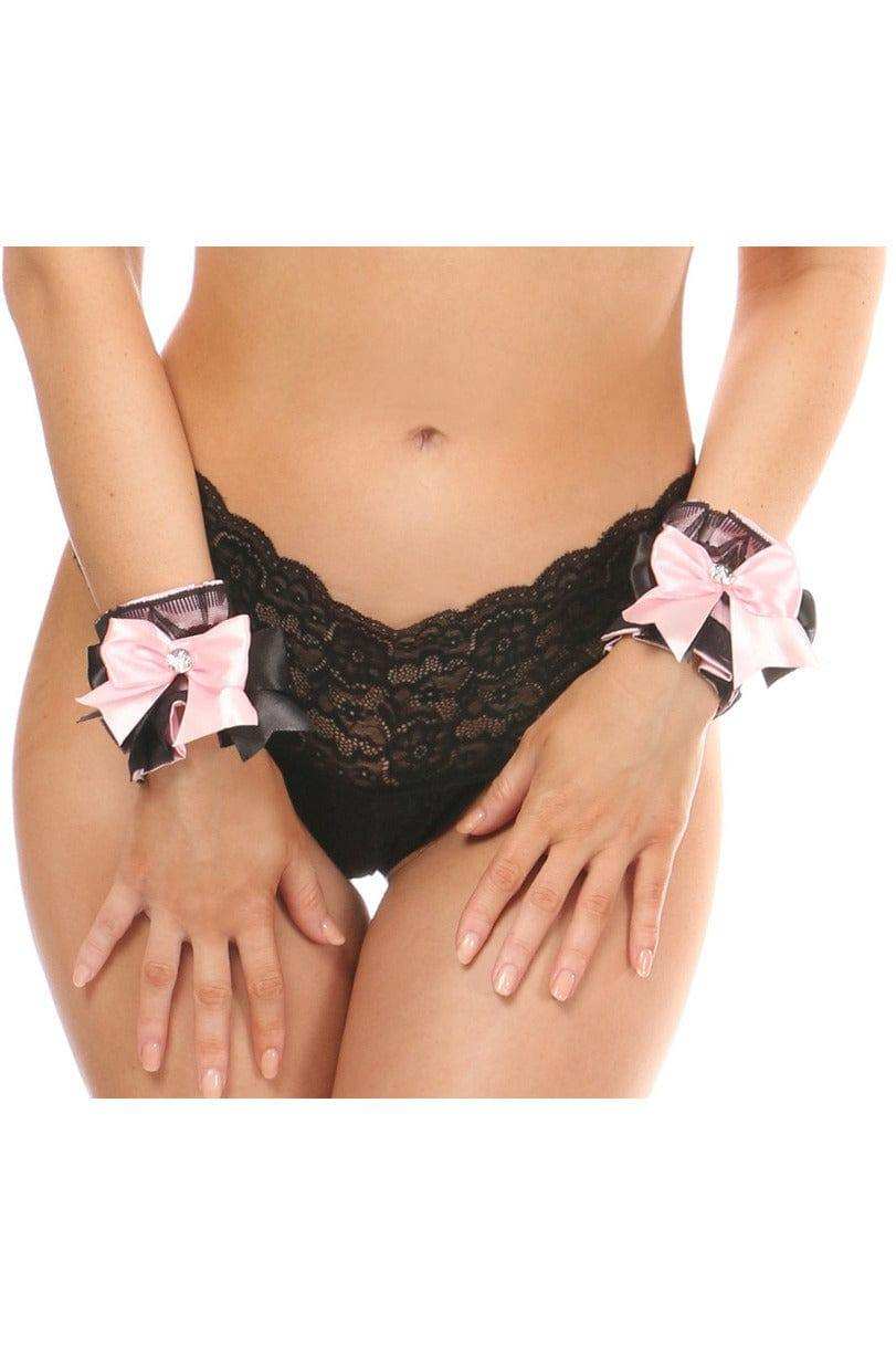 Daisy Corsets Kitten Collection Lt Pink/Black Lace Wrist Cuffs (set of 2) - Daisy Corsets - Flyclothing LLC