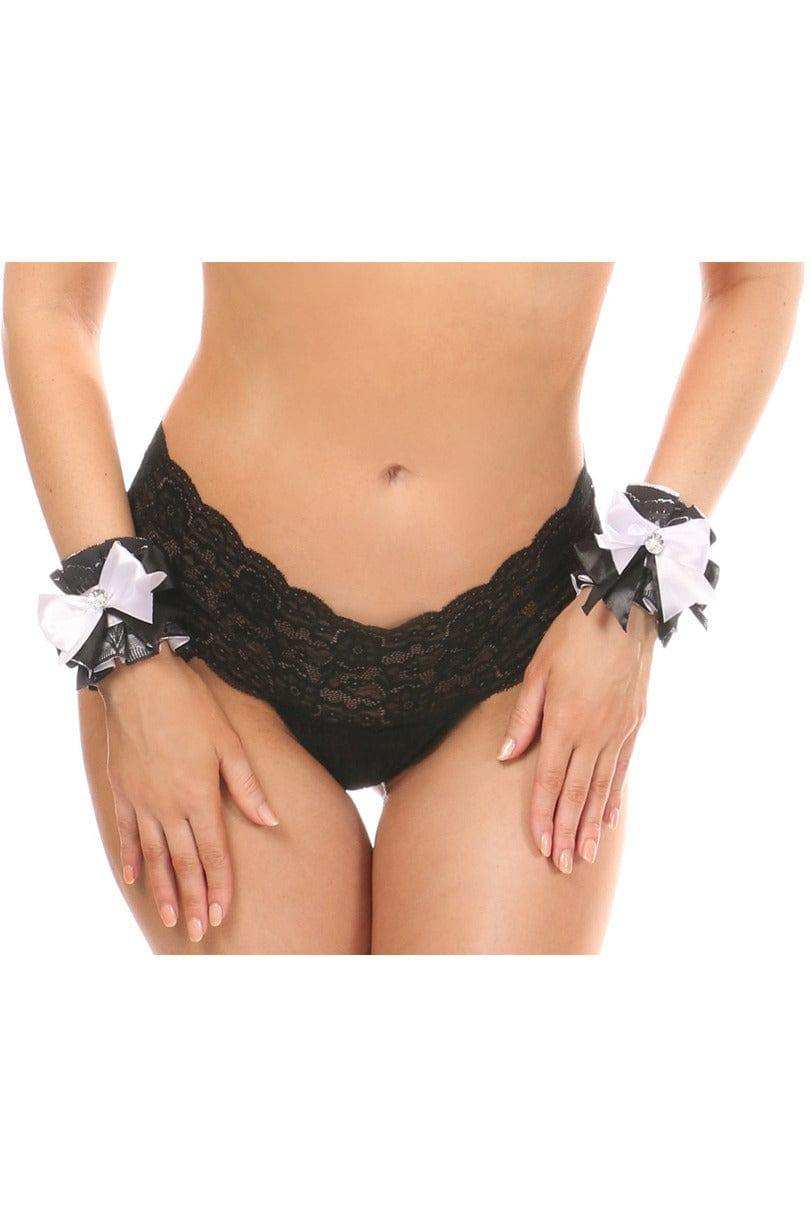 Daisy Corsets Kitten Collection White/Black Lace Wrist Cuffs (set of 2) - Daisy Corsets - Flyclothing LLC