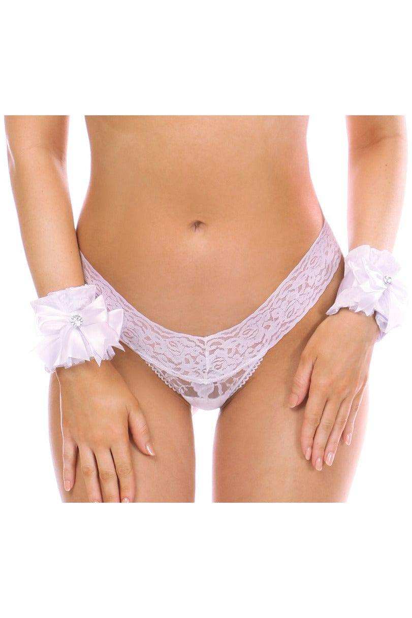 Daisy Corsets Kitten Collection White/White Lace Wrist Cuffs (set of 2) - Daisy Corsets - Flyclothing LLC