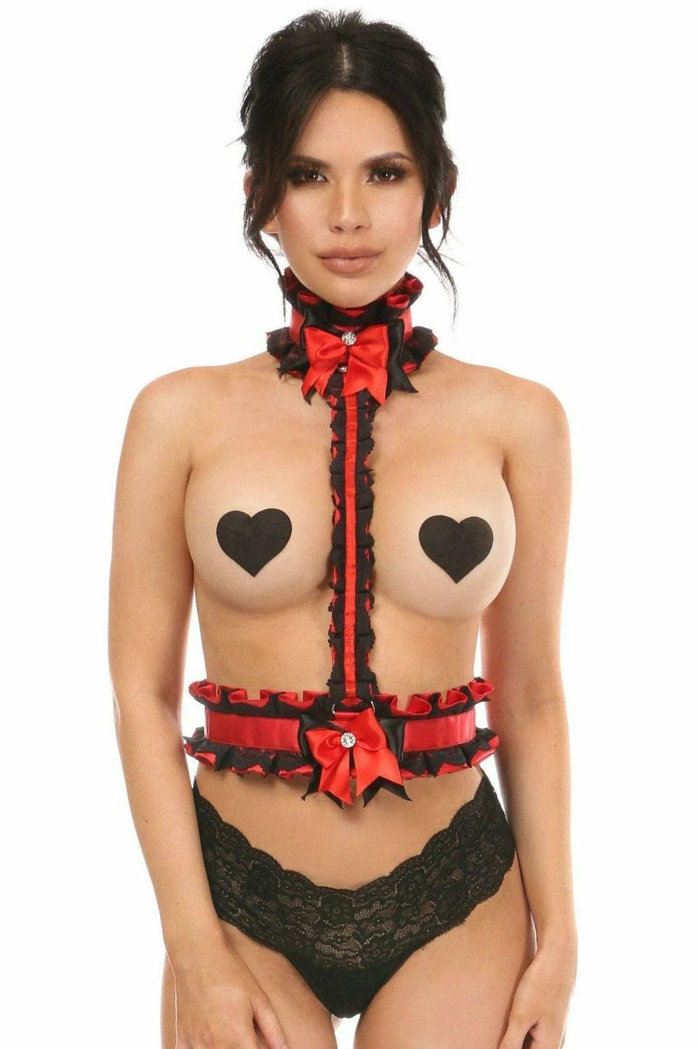 Kitten Collection Red/Black Lace Single Strap Body Harness - Daisy Corsets - Flyclothing LLC