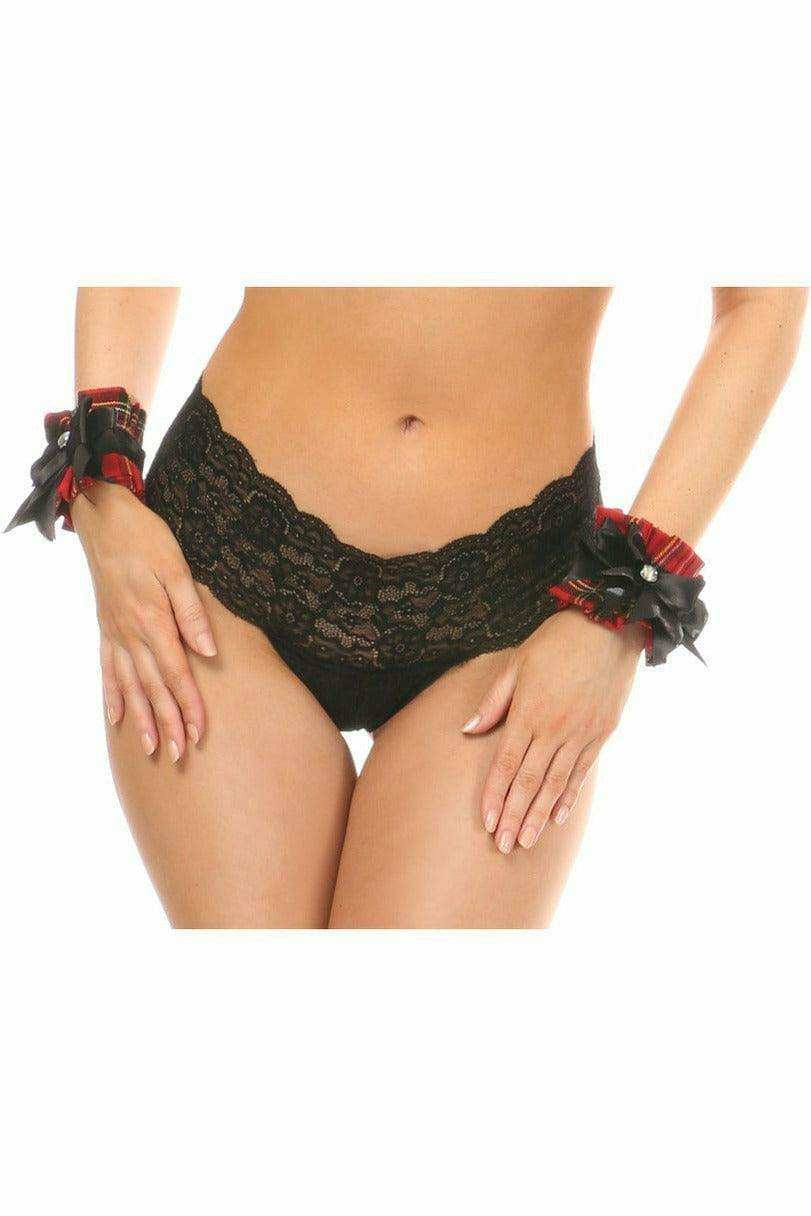 Daisy Corsets Kitten Collection Red Plaid Wristlets (Set of 2) - Daisy Corsets - Flyclothing LLC
