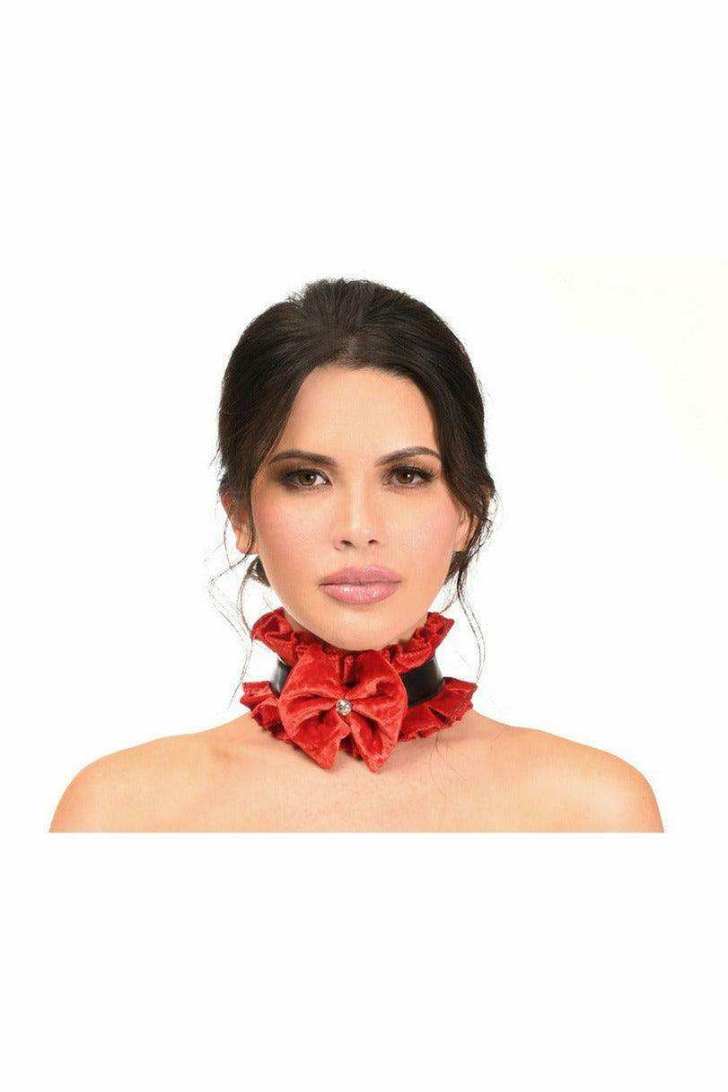 Kitten Collection Red Velvet & Faux Leather Choker - Daisy Corsets - Flyclothing LLC