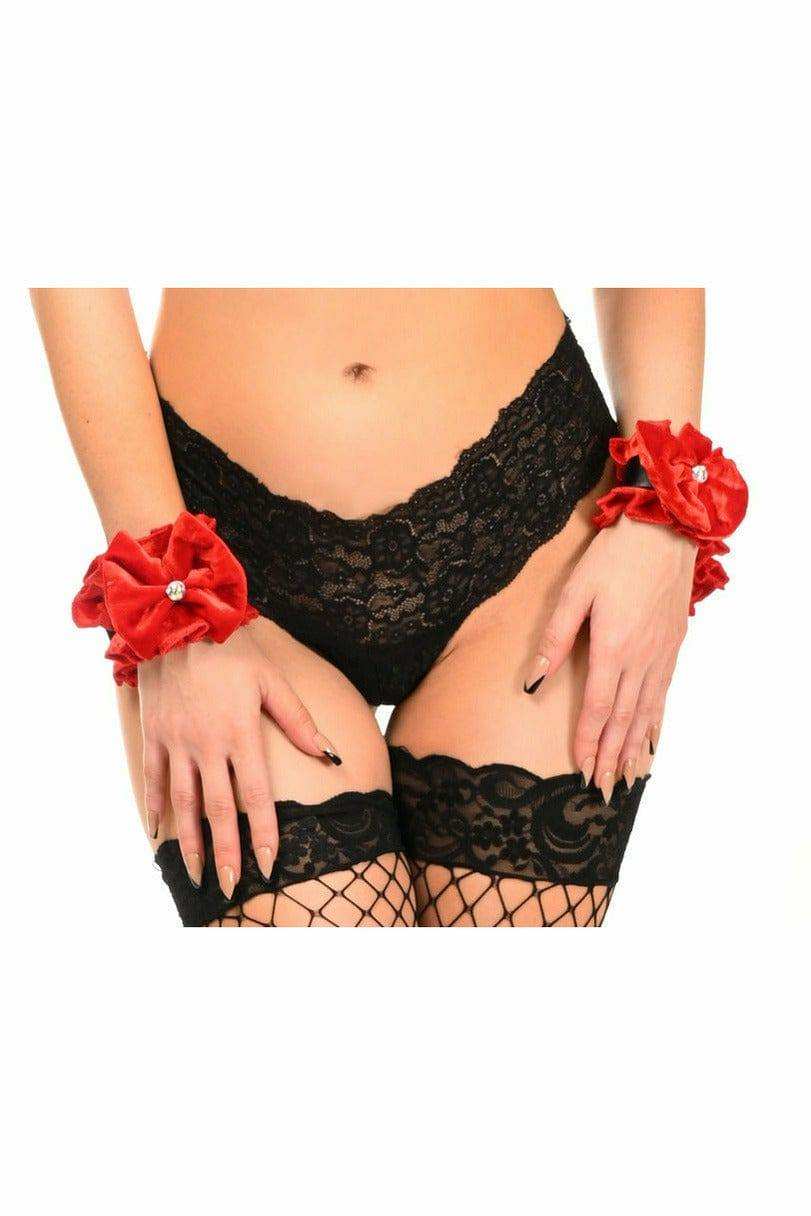 Daisy Corsets Kitten Collection Red Velvet & Faux Leather Wristlets (set of 2) - Daisy Corsets - Flyclothing LLC