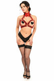 Kitten Collection Red Velvet & Faux Leather Triangle Top Body Harness - Daisy Corsets - Flyclothing LLC