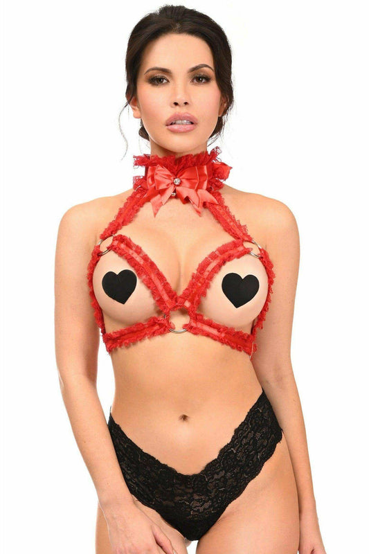 Kitten Collection Red/Red Triangle Top Body Harness - Daisy Corsets - Flyclothing LLC