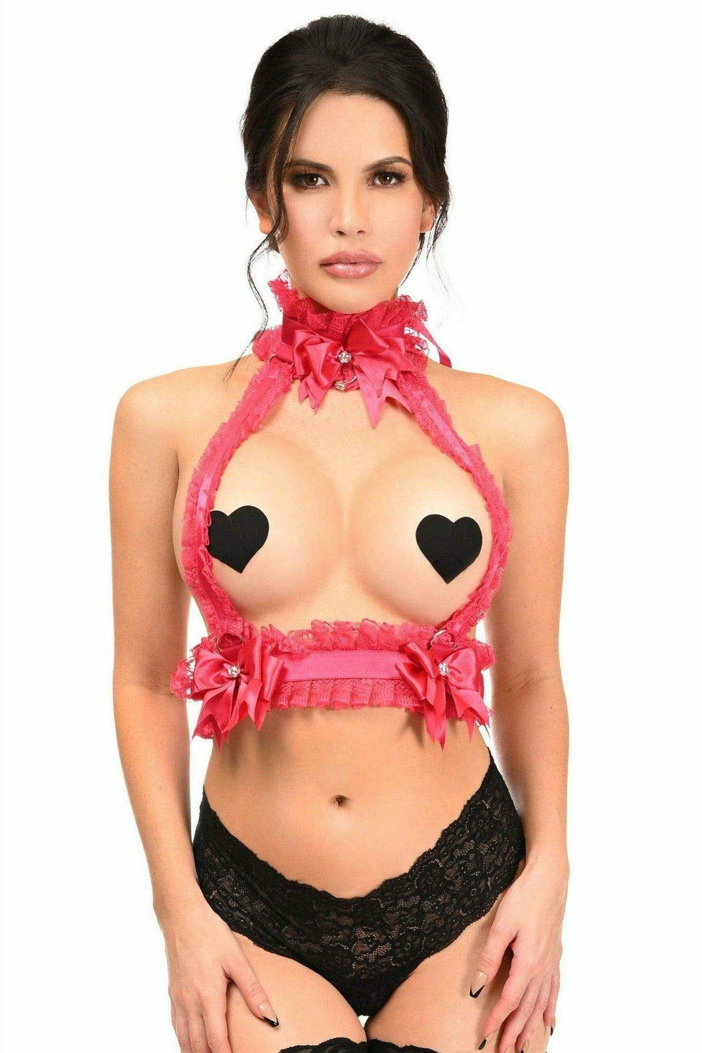 Kitten Collection Fuchsia/Fuchsia Lace Double Strap Body Harness - Daisy Corsets - Flyclothing LLC