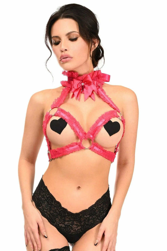 Kitten Collection Fuchsia/Fuchsia Lace Triangle Top Body Harness - Daisy Corsets - Flyclothing LLC