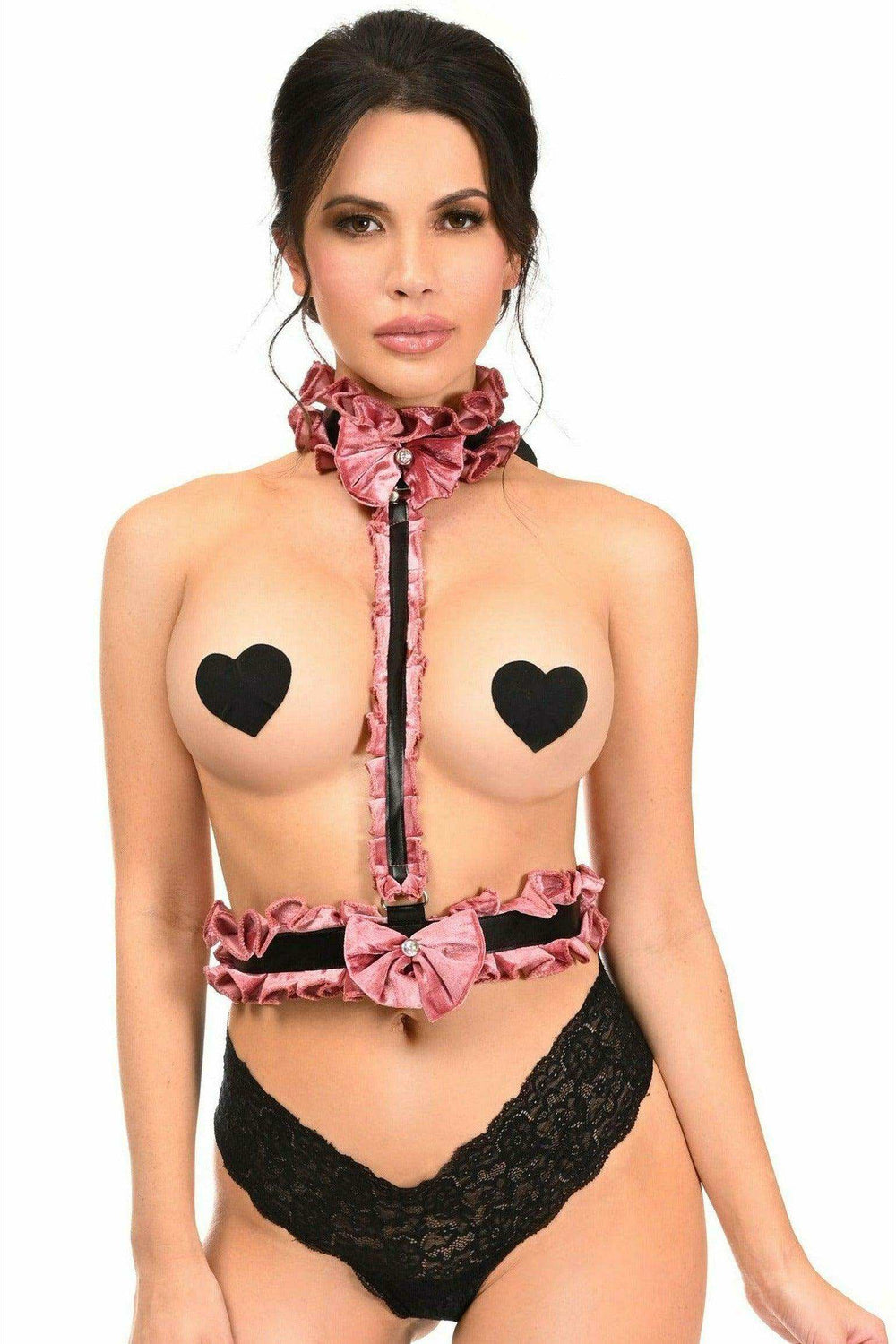 Kitten Collection Dusty Rose Velvet Single Strap Body Harness - Daisy Corsets - Flyclothing LLC