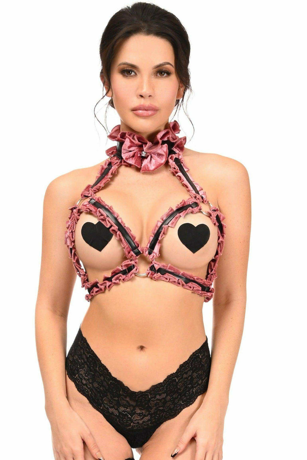 Kitten Collection Dusty Rose Velvet Triangle Top Body Harness - Daisy Corsets - Flyclothing LLC