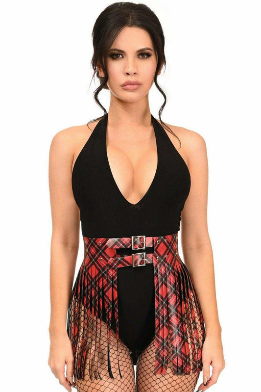 Daisy Corsets Red Plaid Faux Leather Fringe Skirt - Daisy Corsets - Flyclothing LLC