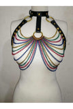 Daisy Corsets Black Faux Leather & Rainbow Metallic Chain Harness - Daisy Corsets - Flyclothing LLC