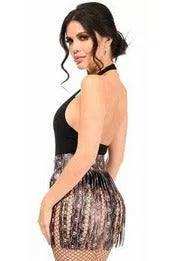 Daisy Corsets Pink & White Skulls Faux Leather Fringe Skirt - Daisy Corsets - Flyclothing LLC