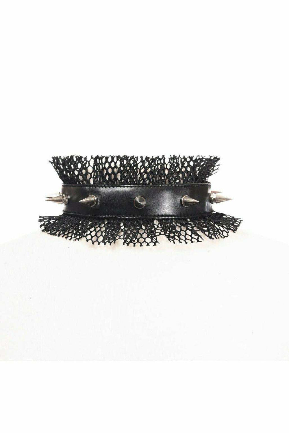 Kitten Collection Black Fishnet Spike Choker - Daisy Corsets - Flyclothing LLC