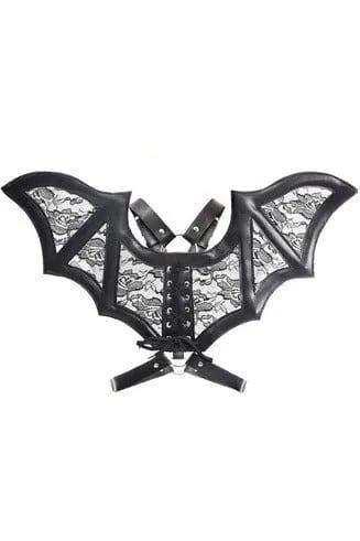 Daisy Corsets Black/Black Faux Leather & Lace Wing Harness - Daisy Corsets - Flyclothing LLC