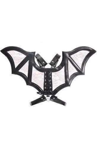 Daisy Corsets Black/Pink Faux Leather & Lace Wing Harness - Daisy Corsets - Flyclothing LLC