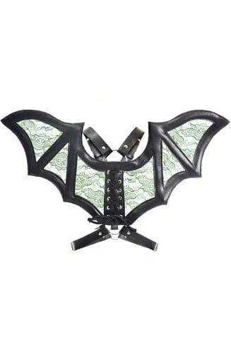 Daisy Corsets Black/Green Faux Leather & Lace Wing Harness - Daisy Corsets - Flyclothing LLC