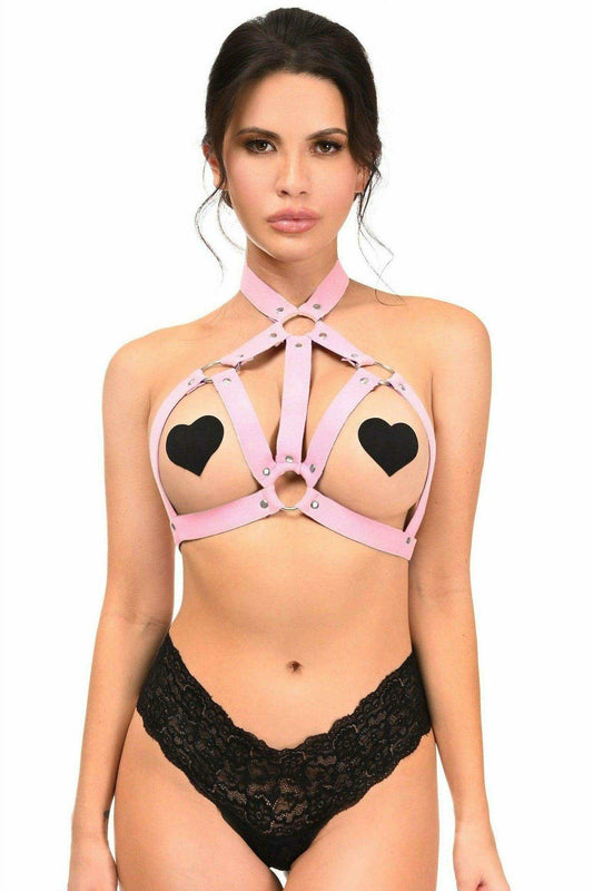 Lt Pink Stretchy Body Harness w/Silver Hardware - Daisy Corsets - Flyclothing LLC