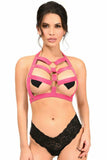 Hot Pink Stretchy Body Harness w/Gold Hardware - Daisy Corsets - Flyclothing LLC