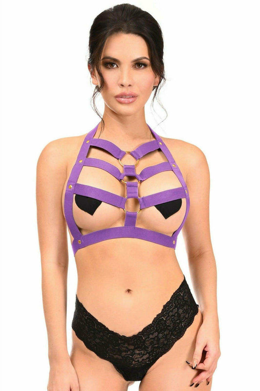 Dark Purple Stretchy Body Harness w/Gold Hardware - Daisy Corsets - Flyclothing LLC