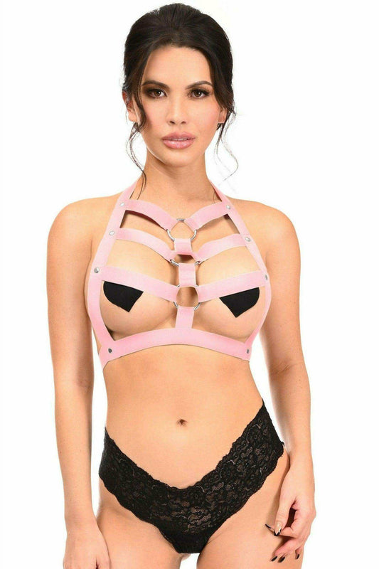Lt Pink Stretchy Body Harness w/Silver Hardware - Daisy Corsets - Flyclothing LLC