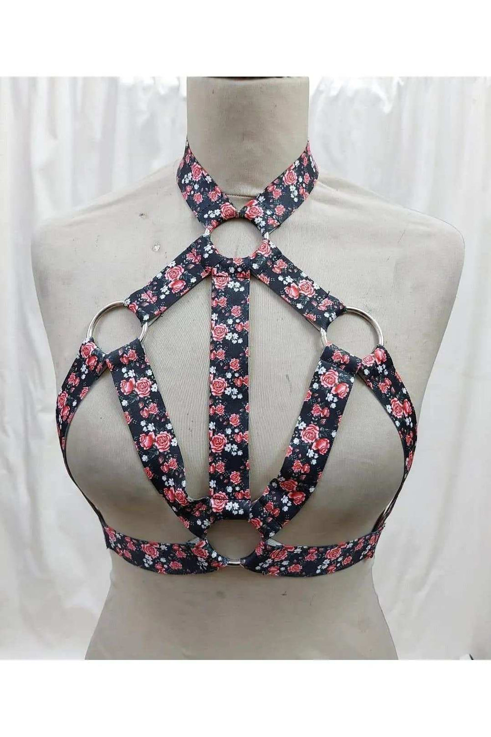 Daisy Corsets Floral Print Stretchy Body Harness w/Silver Hardware - Daisy Corsets - Flyclothing LLC