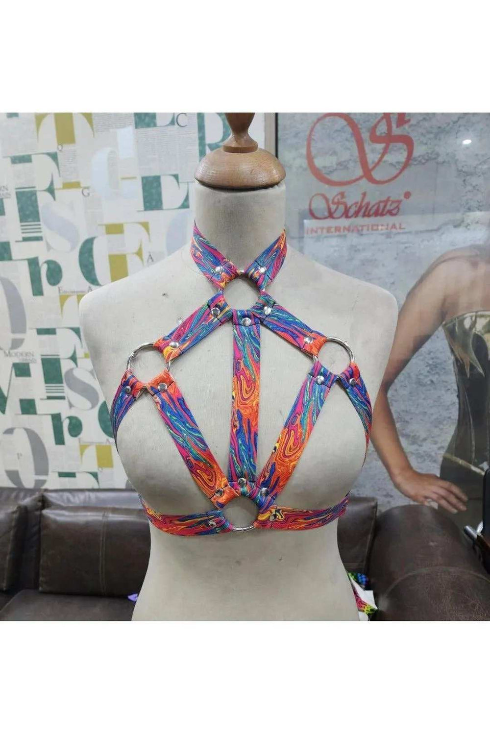 Daisy Corsets Tie Dye Print Stretchy Body Harness w/Silver Hardware - Daisy Corsets - Flyclothing LLC