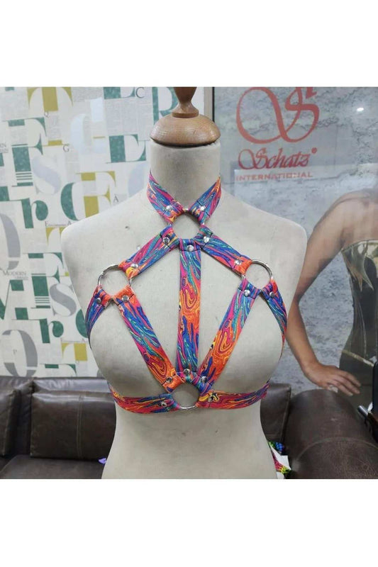 Daisy Corsets Tie Dye Print Stretchy Body Harness w/Silver Hardware - Daisy Corsets - Flyclothing LLC