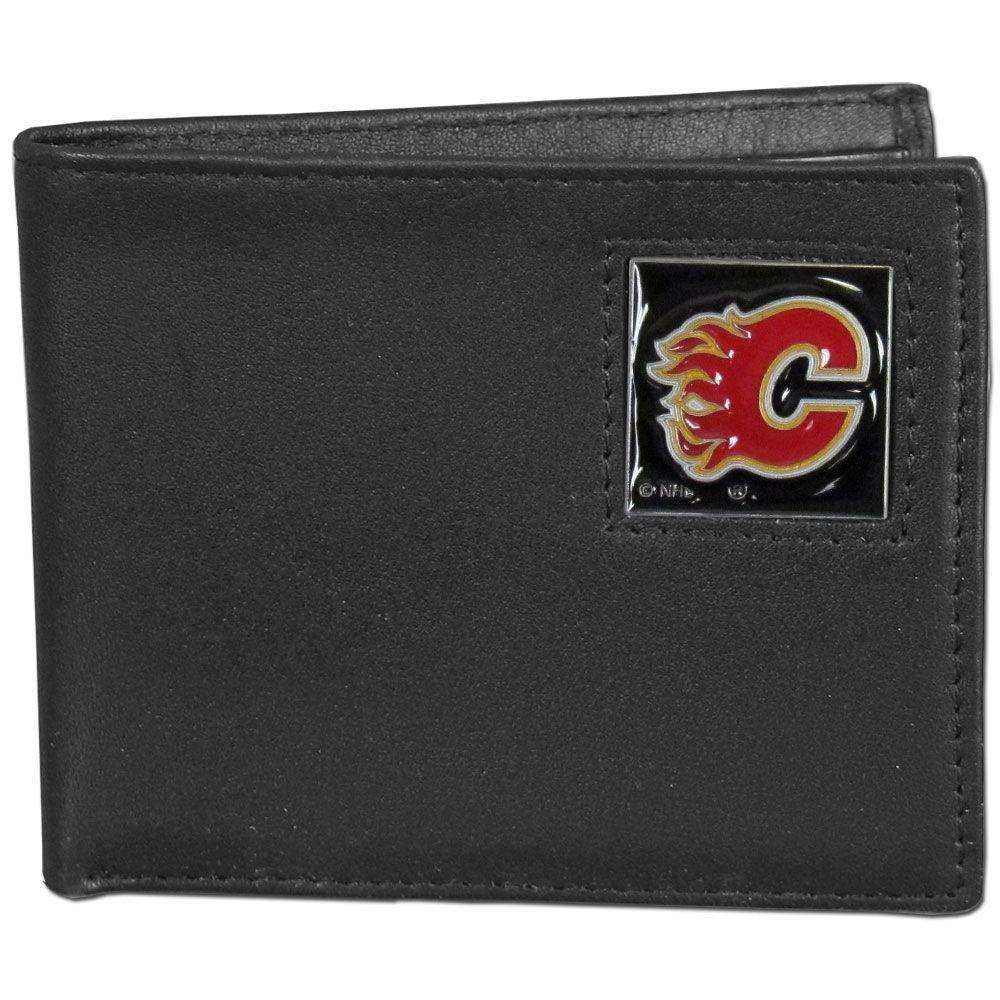 Calgary Flames® Leather Bi-fold Wallet Packaged in Gift Box - Siskiyou Buckle - Flyclothing LLC
