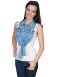 Scully BLUE DENIM/LACE TIE FRONT VEST - Scully Leather - Flyclothing LLC