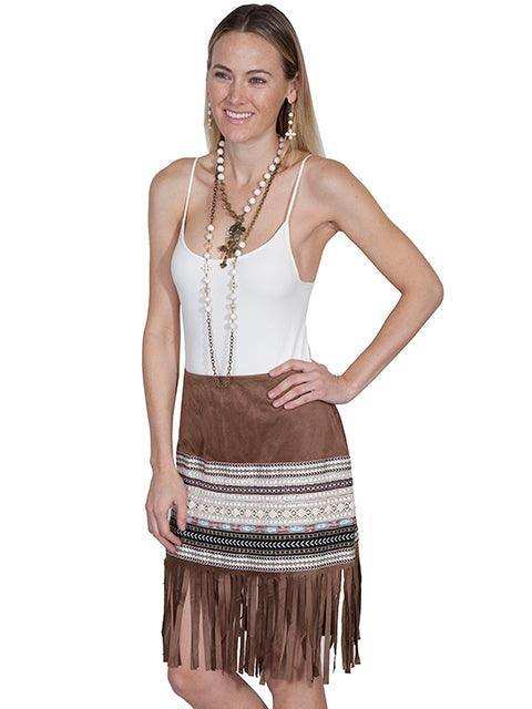 Scully TAN MICROFIBER FRINGE SKIRT W/TAPING - Scully Leather - Flyclothing LLC