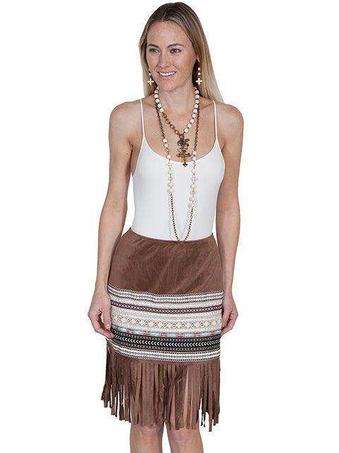 Scully TAN MICROFIBER FRINGE SKIRT W/TAPING - Scully Leather - Flyclothing LLC