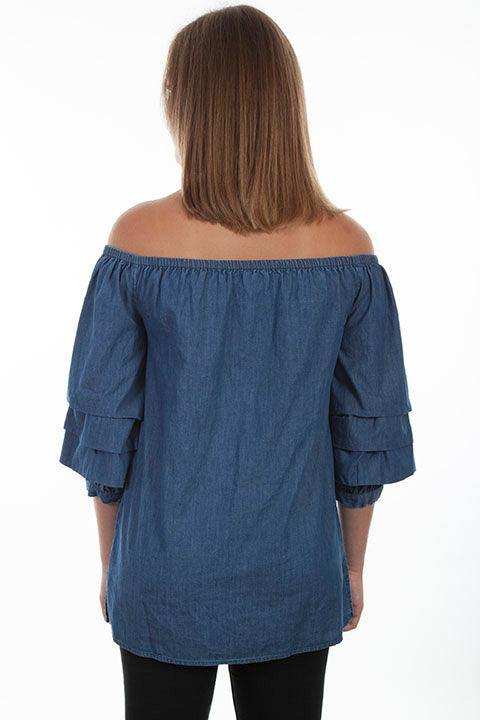 Scully BLUE CABBAGE SLEEVE BLOUSE - Scully Leather - Flyclothing LLC