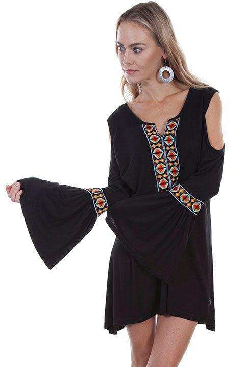 Scully BLACK COLD SHOULDER W/AZTEC EMB. - Scully Leather - Flyclothing LLC