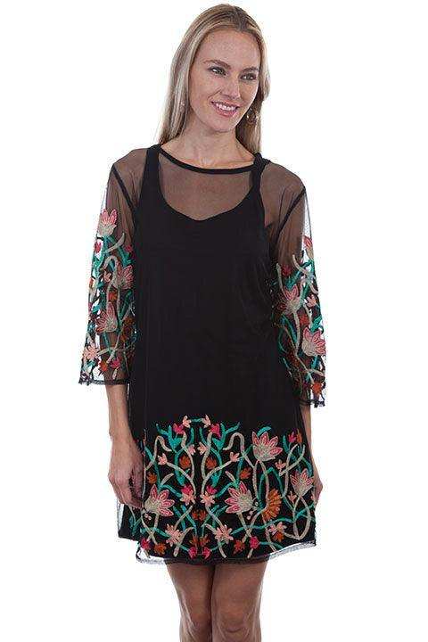 Scully BLACK 2 PC MESH EMB. DRESS W/TANK LINER - Scully Leather - Flyclothing LLC