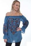 Scully AVALANCHE BLUE PEASANT BLOUSE W/EMBROIDERY - Scully Leather - Flyclothing LLC