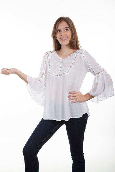 Scully IVORY HI/LO BLOUSE W/CROCHET LACE INSETS - Scully Leather - Flyclothing LLC