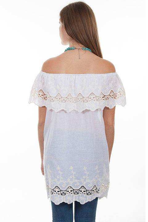 Scully ECRU PEASANT BLOUSE CROCHET LACE TONAL EM - Scully Leather - Flyclothing LLC