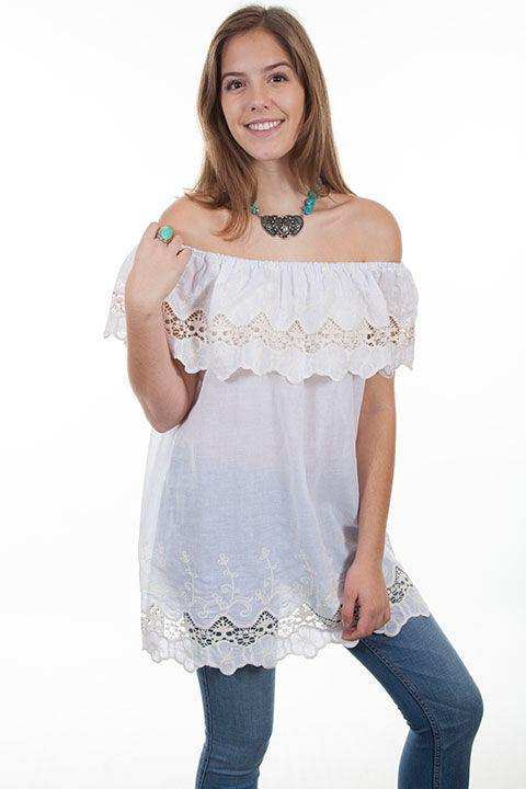 Scully ECRU PEASANT BLOUSE CROCHET LACE TONAL EM - Scully Leather - Flyclothing LLC