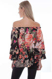 Scully BLACK FLORAL PRINT PEASANT BLOUSE - Scully Leather - Flyclothing LLC
