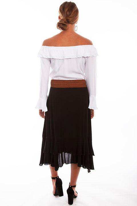 Scully Leather Black Skirt With Crochet Band Faux Belt - Scully Leather - Flyclothing LLC